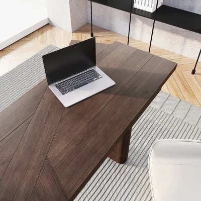 صورة كورڤين – مكتب خشب طبيعي على شكل ال مع درج