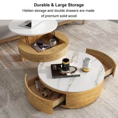 صورة طاولة قهوة دوبا من الخشب الطبيعي مع أدراج للتخزين