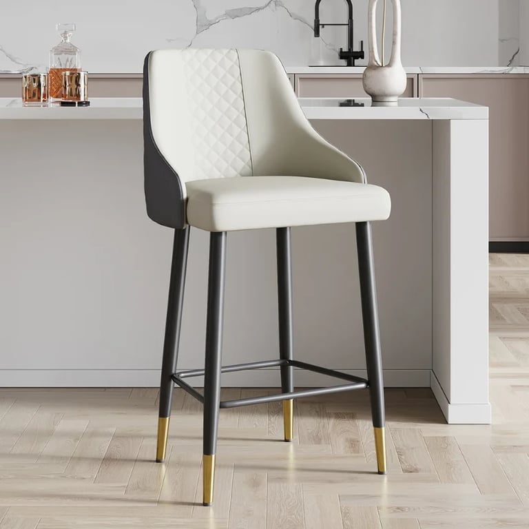 Élégance Bar Stool – Quilted Back with Gold Accents - Natural wood