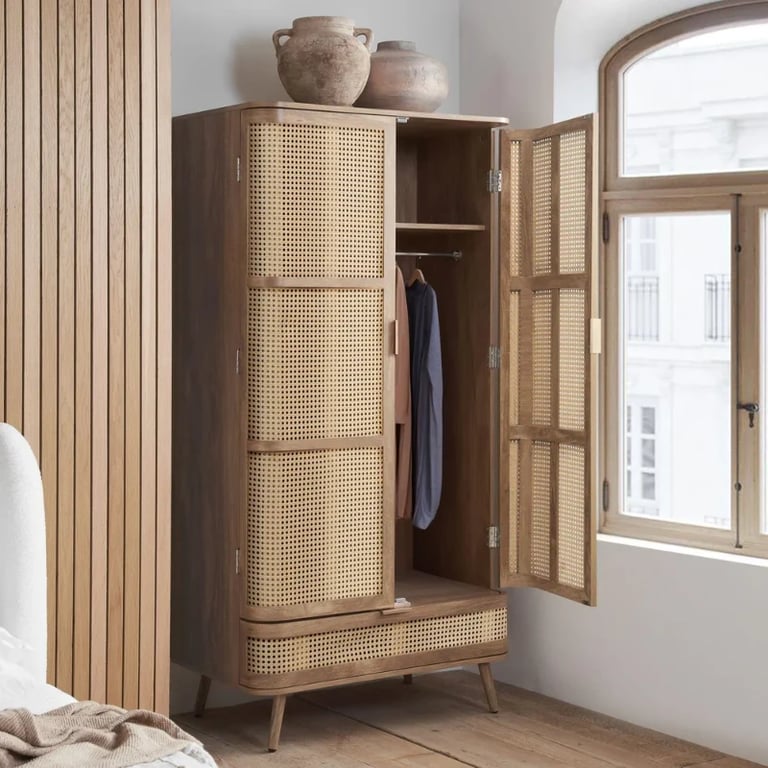 Picture of Arden Natural Wood & Rattan Wardrobe