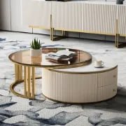 Celesta Natural Wood Round Coffee Table & TV table Set