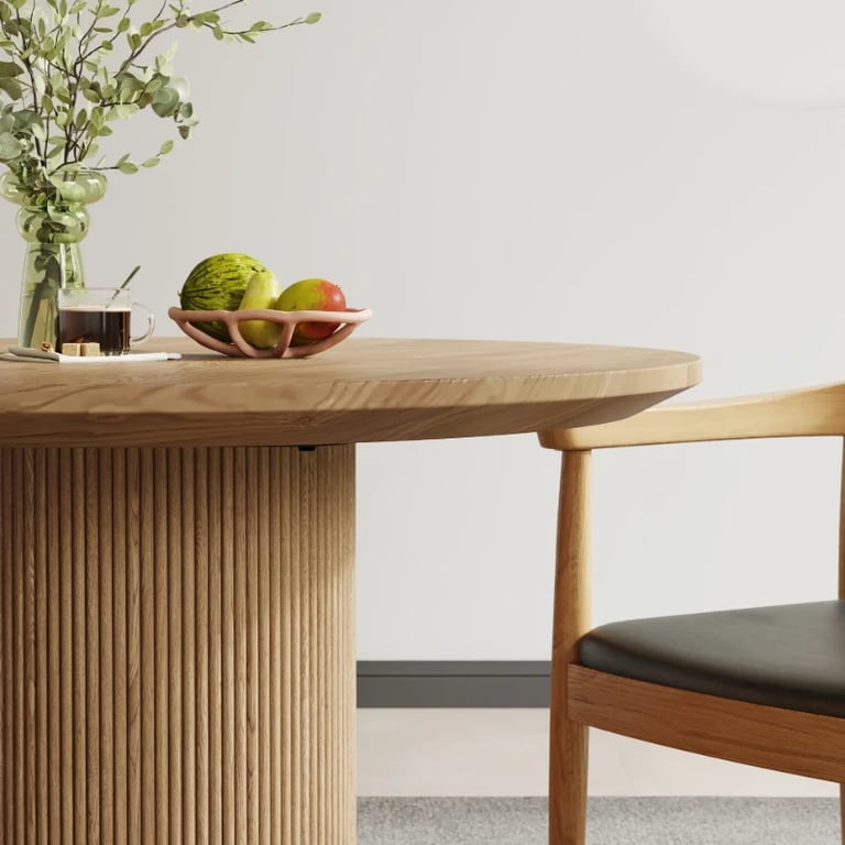 Picture of Merso Round Dining Table – Fluted Base & Natural Wood Top