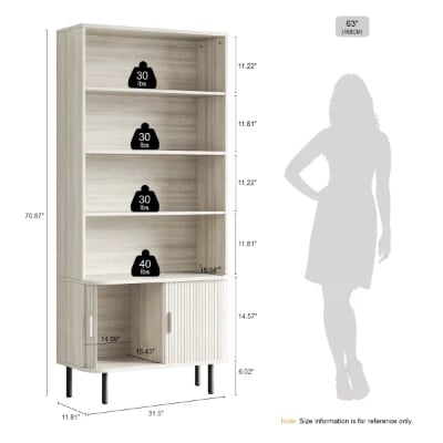 Elise - Natural Wood Bookshelf with Bottom Storage Cabinet