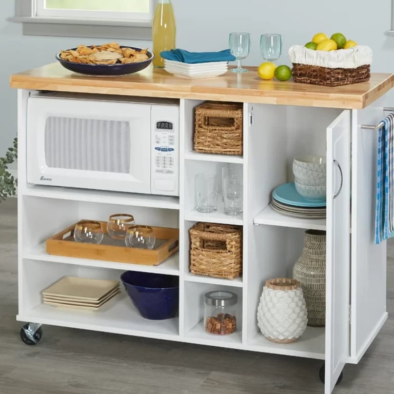 Moulden Small Kitchen Island with Wheels - Natural Wood
