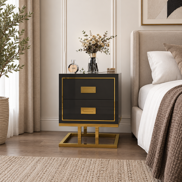Picture of Earten Modern Black Nightstand - 2 drawers