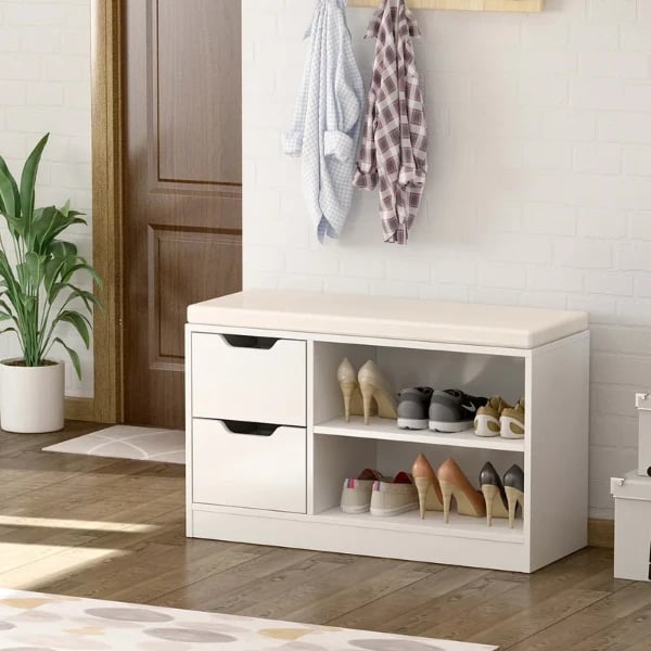 Picture of TOLA White Shoe Bench With Storage unit