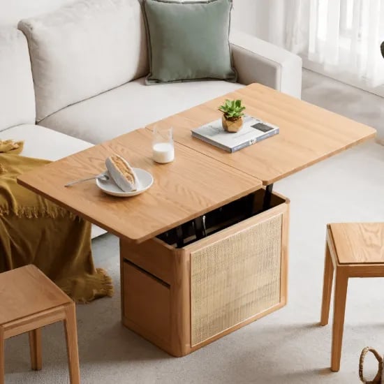 Picture of Perla Coffee Table – Natural Wood & Rattan with Storage Drawers