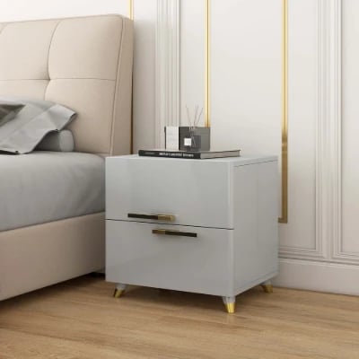 Picture of Grayish White Nightstand Modern 2-Drawer