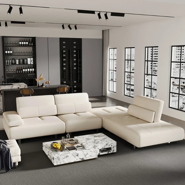 Picture of Segal Natural Wood Lounge Sofa – Flexible Leather Seating