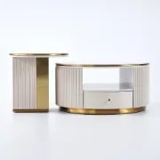 Picture of Velmira Luxe Coffee & Side Table Set – Golden Elegance Meets Natural Wood Charm