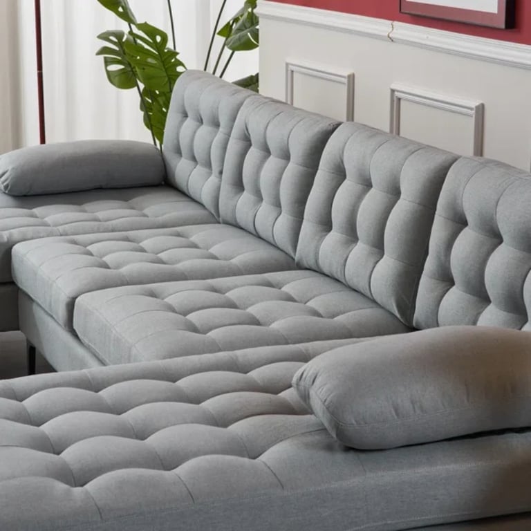 صورة جيڤارا كنبة ركنية على شكل يو– 3 قطع بقاعدة من الخشب الطبيعي