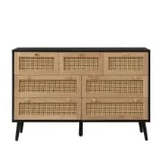 Rivena – Natural & Black Rattan 6-Drawer Wide Chest