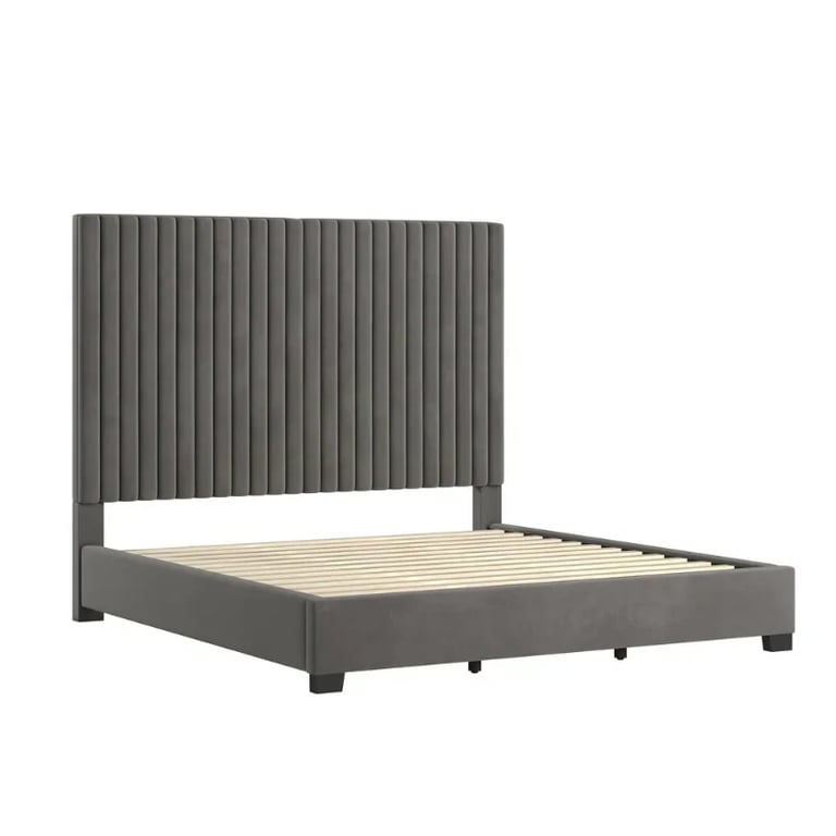 صورة ڤيلينا سرير خشب طبيعي – لوح رأس مبطن