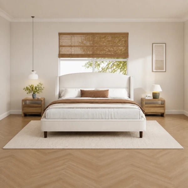 Monroe – Elegant Upholstered Bed with Natural Wood Frame