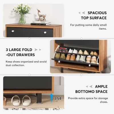 WalnutBlack 24 Pairs Solid + Manufactured Wood Shoe Storage Cabinet