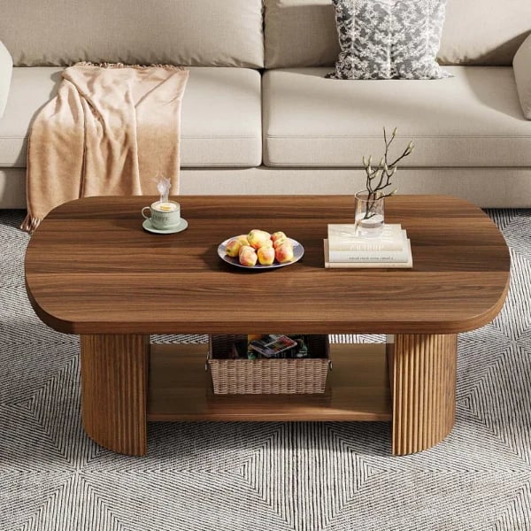 Oria – Modern Coffee Table with Storage Shelf – Natural Wood