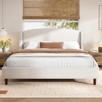 Monroe – Elegant Upholstered Bed with Natural Wood Frame