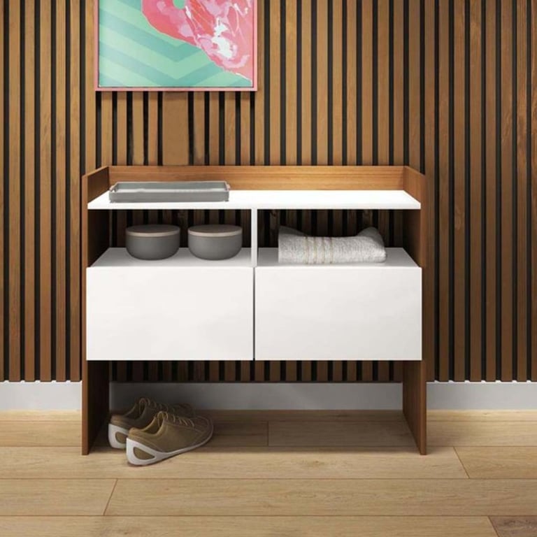 Solvia – Natural Wood Coffee Corner Cabinet with Open & Closed Storage