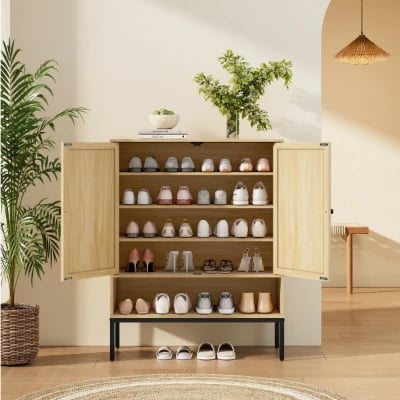 Picture of Marisse – Natural Wood Shoe Cabinet with Rattan Doors