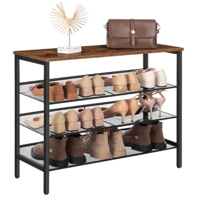 Liora - Natural Wood Shoe Storage Unit with Metal Frame