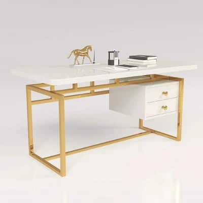 Alpha Gold Frame Desk - Natural wood.