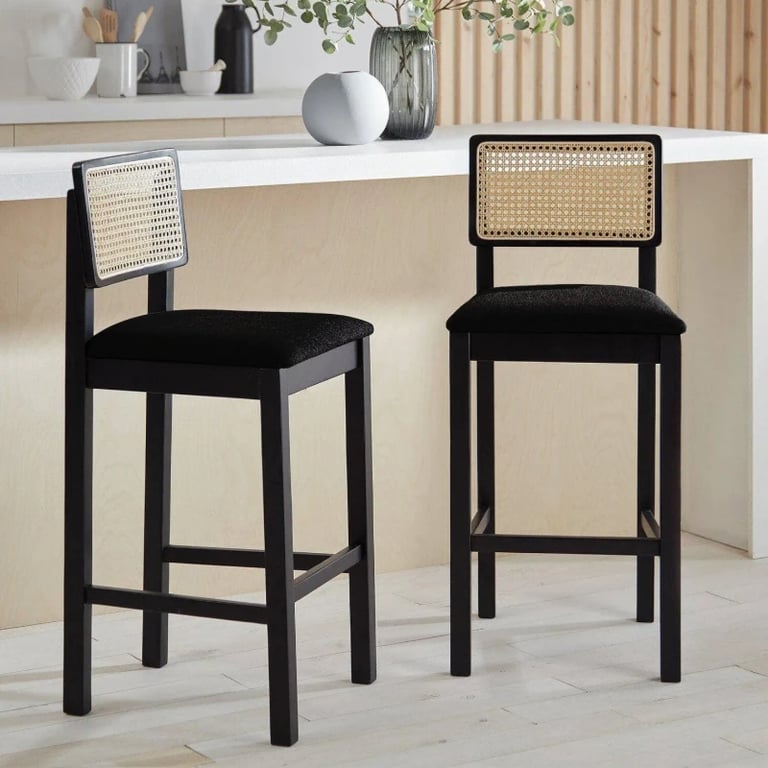 Picture of Rivano -Rattan Bar Dining Chair -Black Natural Wood Frame