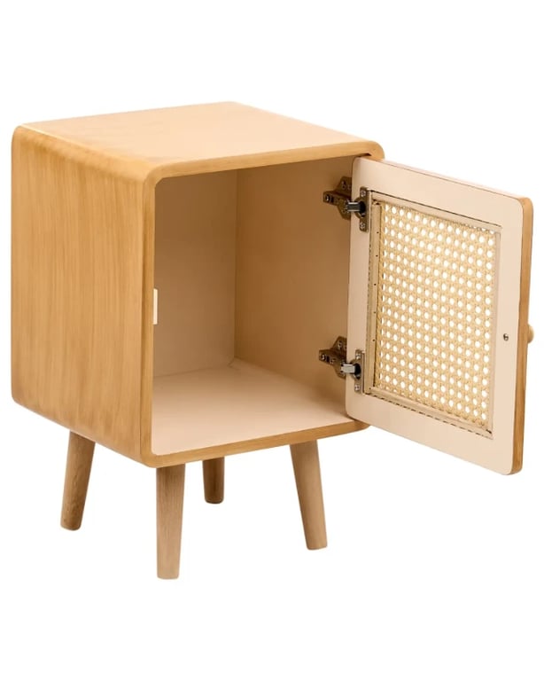 صورة طاولة السرير رينيا من الخشب الطبيعي – باب واحد بواجهة منسوجة