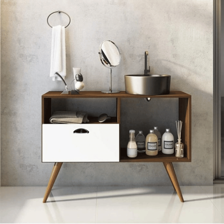 Varino – Natural Wood Sink Console with Open Storage
