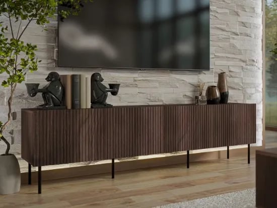 Picture of Solaro – Slatted Wood TV Stand with Metal Legs