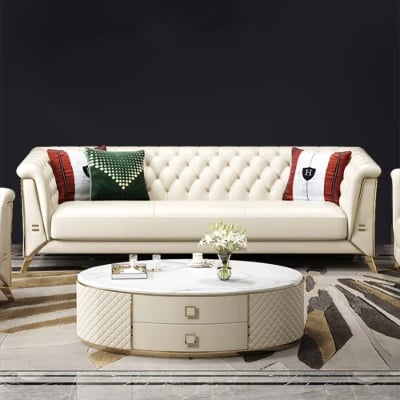 Versailles – Elegant Sofa Set with 2 Couches, Armchair & Coffee Table with Gold Accents