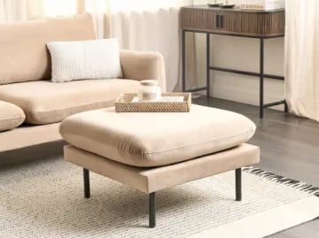 Cielo – Elegant and Comfortable Ottoman with Natural Wood Frame and Metal Legs