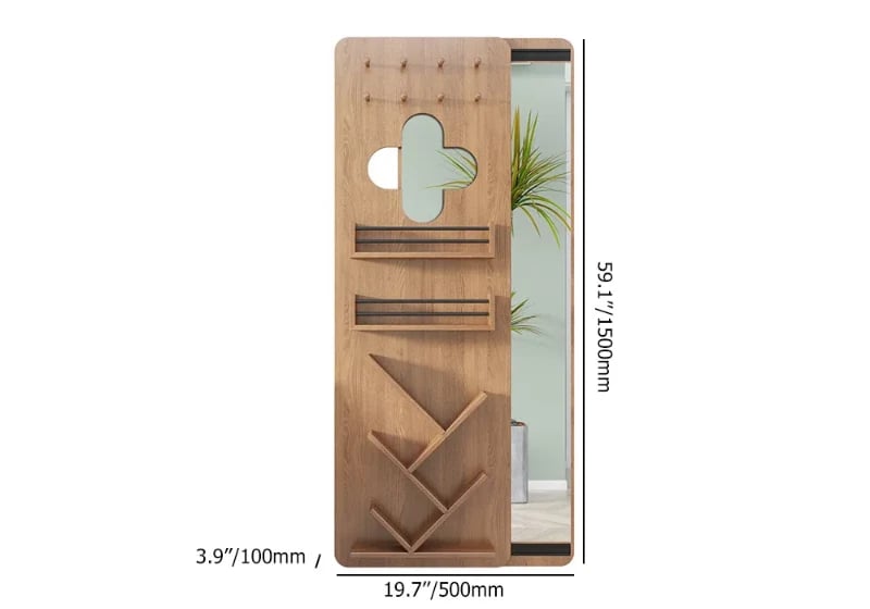 Rustic Full Length Large Wall Mirror with Makeup & Jewelry & Shelf Storage Natural Wood