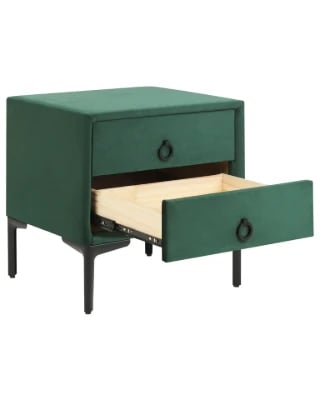 Aureva – Upholstered Bedside Table with 2 Drawers & Metal Legs