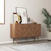 Picture of Zovaya Natural Wood Sideboard – Herringbone Doors with Brass Accents