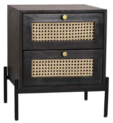 Kavira – Natural wood & Rattan 2-Drawer Bedside Table