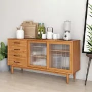 Picture of Harver Sliding Glass Sideboard – Natural Wood with Drawers