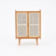 japandi Walnut Rattan Shoe Cabinet 2-Door 4-Shelf Shoe Organizer