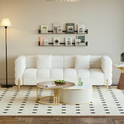 Lumière Sofa Set – 3-Seater Sofa & 2 Armchairs with Golden Metal Legs