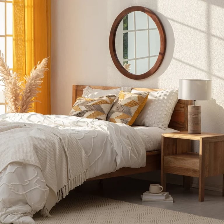 Amane Round Solid Wood Wall Mirror