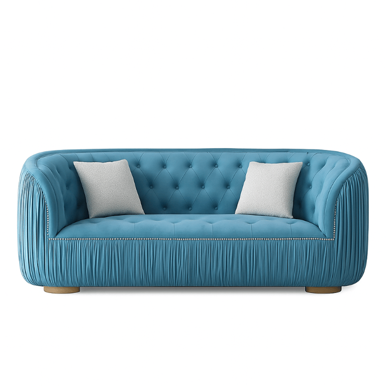 صورة كنبة 'سيلستا' المخملية الزرقاء - 3 مقاعد - خشب طبيعى