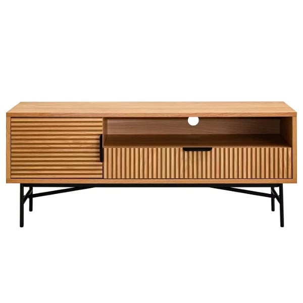 Picture of Zaro – Slatted Natural Wood TV unit with Metal Base