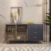 Klamf Sideboard – Natural Wood with Glass Doors and Golden Accents