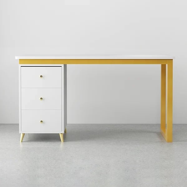 Picture of Glamy – Natural Wood Desk with Gold Metal Legs & Drawers