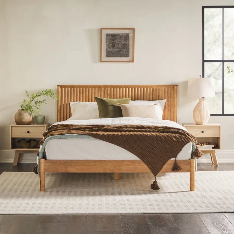 Arden Natural Wood Bed – Vertical Slat Headboard