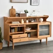 Crase Kitchen Sideboard – Natural Wood with Glass Doors