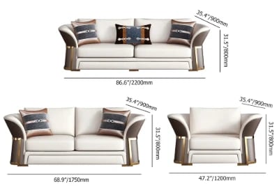 Aveline Sofa Set – 3-Seater Sofa & 2 Armchairs with Elegant Gold Accents