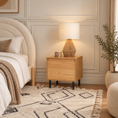 Novea – Natural Wood Bedside Table with Hidden Drawer