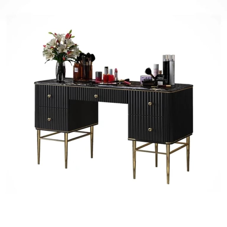 Vanity Dressing Table – Marble-Effect Top with Gold Legs