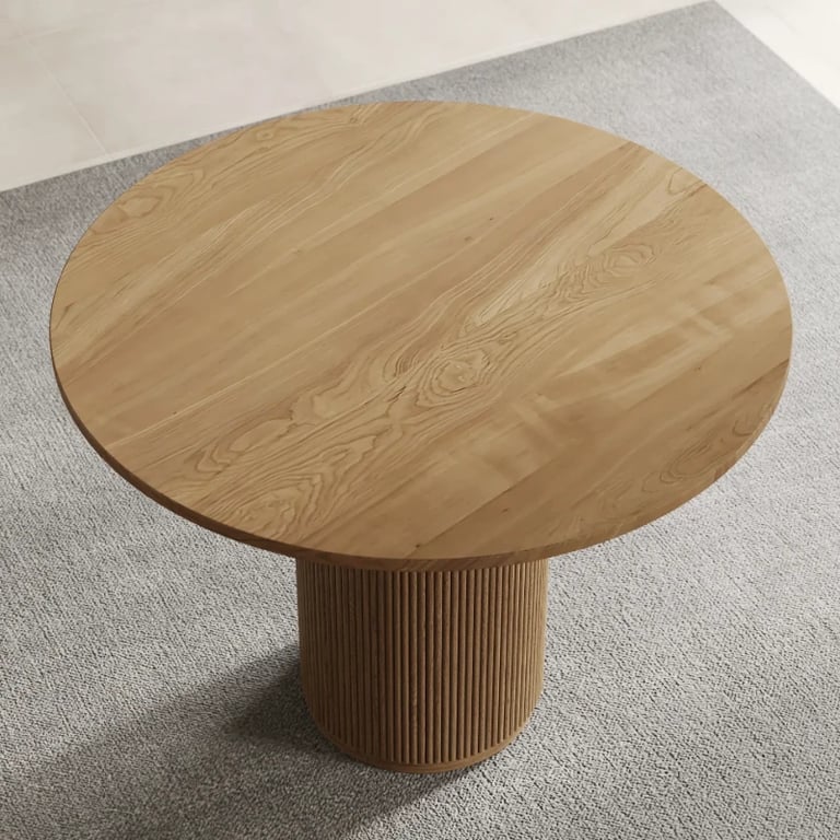 Picture of Merso Round Dining Table – Fluted Base & Natural Wood Top