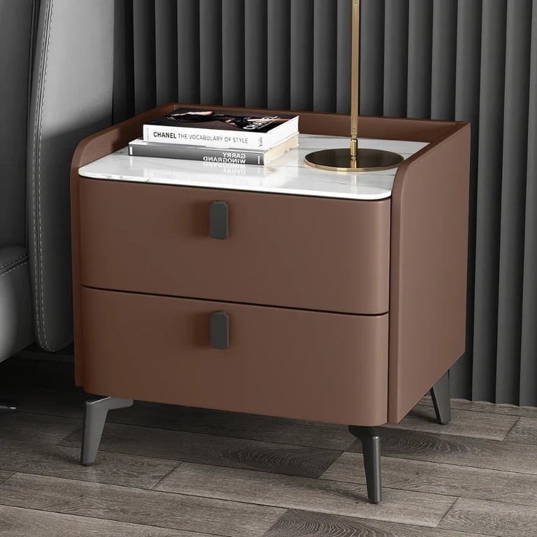 Terryé Nightstand – Natural Wood Design with Faux Marble Top